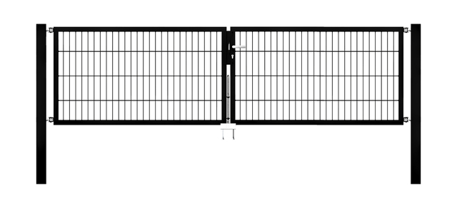 Cancello a due ante Flexo, tipo 6/5/6, Materiale: acciaio grezzo, superficie: zincata a caldo, plastificata nero opaco RAL 9005, da cementare, Larghezza nominale: 3000 mm, larghezza netta: 3000 mm, Larghezza totale: 2884 mm, Larghezza anta di cancello: 1425 mm, Larghezza seconda anta di cancello: 1425 mm, altezza: 800 mm, Lunghezza pilastro: 1500 mm, Spessore pilastro: 80 x 80 mm, Spessore telaio: 40 x 40 mm, larghezza delle maglie: 50 x 200 mm, Suddivisione larghezza cancello: diviso al centro, 15 anni di garanzia contro la formazione di ruggine