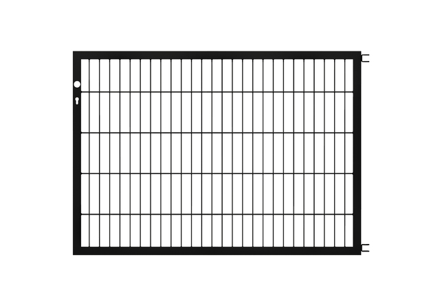 Skrzydło bramy Flexo, typ 6/5/6, materiał: stal surowa, powierzchnia: ocynkowana ogniowo, czarna, matowa powłoka z tworzywa sztucznego RAL 9005, Szerokość siatki: 1500 mm, Wysokość: 1000 mm, Szerokość ramy: 1425 mm, Grubość ramy: 40 x 40 mm, Wielkość oczek: 50 x 200 mm, 15 lat gwarancji na przerdzewienie