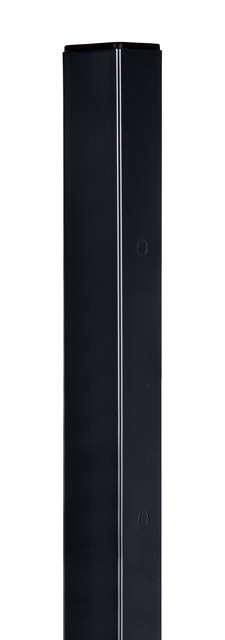 Słupek bramy Flexo, możliwość użycia jako słupek oporowy lub skoblowy, materiał: stal surowa, powierzchnia: Sendzimir ocynkowany, pokryty czarnym matowym tworzywem sztucznym RAL 9005, do osadzania w betonie, Wysokość bramy: 1200 mm, Długość słupka: 1900 mm, Grubość słupka: 80 x 80 mm, 15 lat gwarancji na przerdzewienie