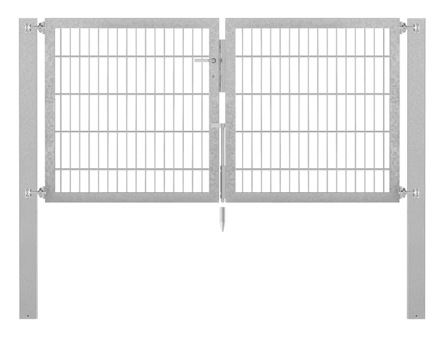 Doppeltor Flexo Plus, schwer, Material: Stahl roh, Oberfläche: feuerverzinkt passiviert, zum Einbetonieren, Ausführung: mittig geteilt, Nennbreite: 2000 mm, lichte Breite: 1979 mm, Durchgangsbreite: 1979 mm, Rahmenbreite Schließflügel: 922 mm, Rahmenbreite Zweitflügel: 922 mm, Höhe: 1000 mm, Pfostenlänge: 1700 mm, Pfostenstärke: 100 x 100 mm, Rahmenstärke: 60 x 40 mm, Maschenweite: 50 x 200 mm, 15 Jahre Garantie gegen Durchrosten