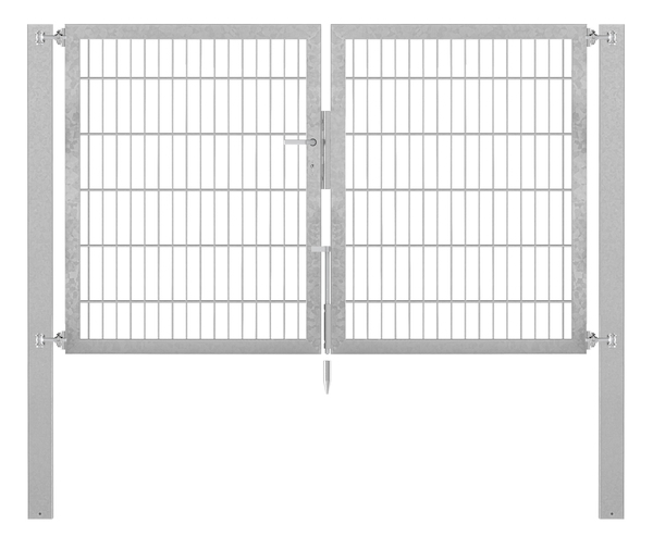 Doppeltor Flexo Plus, Typ 8/6/8, Material: Stahl roh, Oberfläche: feuerverzinkt passiviert, zum Einbetonieren, Ausführung: mittig geteilt, Nennbreite: 2000 mm, lichte Breite: 1979 mm, Durchgangsbreite: 1979 mm, Rahmenbreite Schließflügel: 922 mm, Rahmenbreite Zweitflügel: 922 mm, Höhe: 1200 mm, Pfostenlänge: 1900 mm, Pfostenstärke: 100 x 100 mm, Rahmenstärke: 60 x 40 mm, Maschenweite: 50 x 200 mm, 15 Jahre Garantie gegen Durchrosten
