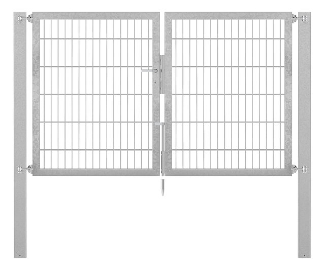 Doppeltor Flexo Plus, schwer, Material: Stahl roh, Oberfläche: feuerverzinkt passiviert, zum Einbetonieren, Ausführung: mittig geteilt, Nennbreite: 2000 mm, lichte Breite: 1979 mm, Durchgangsbreite: 1979 mm, Rahmenbreite Schließflügel: 922 mm, Rahmenbreite Zweitflügel: 922 mm, Höhe: 1200 mm, Pfostenlänge: 1900 mm, Pfostenstärke: 100 x 100 mm, Rahmenstärke: 60 x 40 mm, Maschenweite: 50 x 200 mm, 15 Jahre Garantie gegen Durchrosten