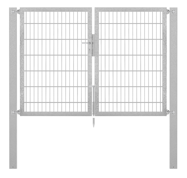 Doppeltor Flexo Plus, Typ 8/6/8, Material: Stahl roh, Oberfläche: feuerverzinkt passiviert, zum Einbetonieren, Ausführung: mittig geteilt, Nennbreite: 2000 mm, lichte Breite: 1979 mm, Durchgangsbreite: 1979 mm, Rahmenbreite Schließflügel: 922 mm, Rahmenbreite Zweitflügel: 922 mm, Höhe: 1400 mm, Pfostenlänge: 2100 mm, Pfostenstärke: 100 x 100 mm, Rahmenstärke: 60 x 40 mm, Maschenweite: 50 x 200 mm, 15 Jahre Garantie gegen Durchrosten