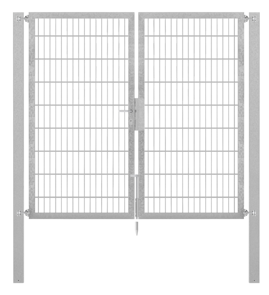 Doppeltor Flexo Plus, Typ 8/6/8, Material: Stahl roh, Oberfläche: feuerverzinkt passiviert, zum Einbetonieren, Ausführung: mittig geteilt, Nennbreite: 2000 mm, lichte Breite: 1979 mm, Durchgangsbreite: 1979 mm, Rahmenbreite Schließflügel: 922 mm, Rahmenbreite Zweitflügel: 922 mm, Höhe: 1800 mm, Pfostenlänge: 2500 mm, Pfostenstärke: 100 x 100 mm, Rahmenstärke: 60 x 40 mm, Maschenweite: 50 x 200 mm, 15 Jahre Garantie gegen Durchrosten