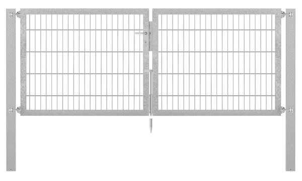 Doppeltor Flexo Plus, Typ 8/6/8, Material: Stahl roh, Oberfläche: feuerverzinkt passiviert, zum Einbetonieren, Ausführung: mittig geteilt, Nennbreite: 2500 mm, lichte Breite: 2500 mm, Durchgangsbreite: 2500 mm, Rahmenbreite Schließflügel: 1182 mm, Rahmenbreite Zweitflügel: 1182 mm, Höhe: 1000 mm, Pfostenlänge: 1700 mm, Pfostenstärke: 100 x 100 mm, Rahmenstärke: 60 x 40 mm, Maschenweite: 50 x 200 mm, 15 Jahre Garantie gegen Durchrosten
