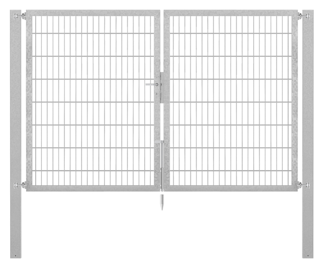 Doppeltor Flexo Plus, schwer, Material: Stahl roh, Oberfläche: feuerverzinkt passiviert, zum Einbetonieren, Ausführung: mittig geteilt, Nennbreite: 2500 mm, lichte Breite: 2500 mm, Durchgangsbreite: 2500 mm, Rahmenbreite Schließflügel: 1182 mm, Rahmenbreite Zweitflügel: 1182 mm, Höhe: 1600 mm, Pfostenlänge: 2300 mm, Pfostenstärke: 100 x 100 mm, Rahmenstärke: 60 x 40 mm, Maschenweite: 50 x 200 mm, 15 Jahre Garantie gegen Durchrosten