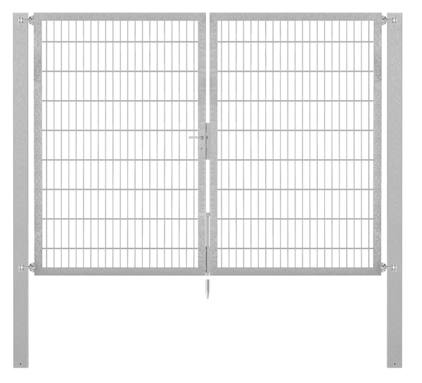 Doppeltor Flexo Plus, Typ 8/6/8, Material: Stahl roh, Oberfläche: feuerverzinkt passiviert, zum Einbetonieren, Ausführung: mittig geteilt, Nennbreite: 2500 mm, lichte Breite: 2500 mm, Durchgangsbreite: 2500 mm, Rahmenbreite Schließflügel: 1182 mm, Rahmenbreite Zweitflügel: 1182 mm, Höhe: 1800 mm, Pfostenlänge: 2500 mm, Pfostenstärke: 100 x 100 mm, Rahmenstärke: 60 x 40 mm, Maschenweite: 50 x 200 mm, 15 Jahre Garantie gegen Durchrosten