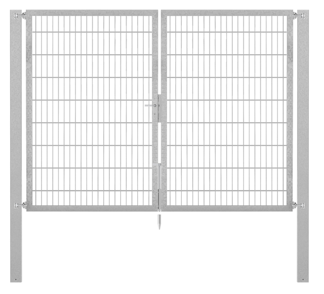 Doppeltor Flexo Plus, schwer, Material: Stahl roh, Oberfläche: feuerverzinkt passiviert, zum Einbetonieren, Ausführung: mittig geteilt, Nennbreite: 2500 mm, lichte Breite: 2500 mm, Durchgangsbreite: 2500 mm, Rahmenbreite Schließflügel: 1182 mm, Rahmenbreite Zweitflügel: 1182 mm, Höhe: 1800 mm, Pfostenlänge: 2500 mm, Pfostenstärke: 100 x 100 mm, Rahmenstärke: 60 x 40 mm, Maschenweite: 50 x 200 mm, 15 Jahre Garantie gegen Durchrosten