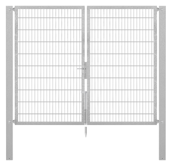Doppeltor Flexo Plus, Typ 8/6/8, Material: Stahl roh, Oberfläche: feuerverzinkt passiviert, zum Einbetonieren, Ausführung: mittig geteilt, Nennbreite: 2500 mm, lichte Breite: 2500 mm, Durchgangsbreite: 2500 mm, Rahmenbreite Schließflügel: 1182 mm, Rahmenbreite Zweitflügel: 1182 mm, Höhe: 2000 mm, Pfostenlänge: 2700 mm, Pfostenstärke: 100 x 100 mm, Rahmenstärke: 60 x 40 mm, Maschenweite: 50 x 200 mm, 15 Jahre Garantie gegen Durchrosten