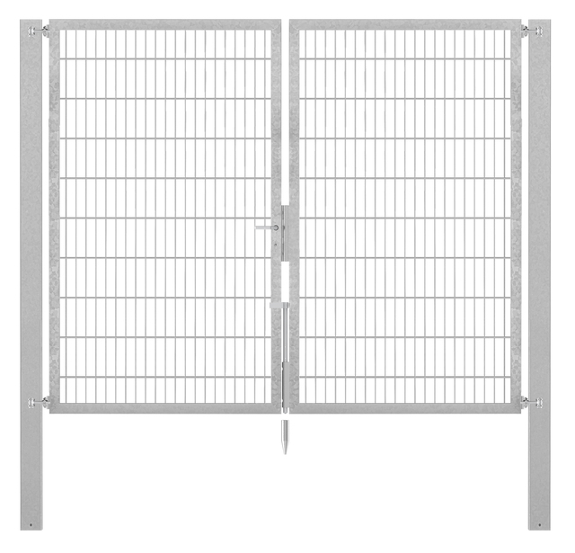 Doppeltor Flexo Plus, schwer, Material: Stahl roh, Oberfläche: feuerverzinkt passiviert, zum Einbetonieren, Ausführung: mittig geteilt, Nennbreite: 2500 mm, lichte Breite: 2500 mm, Durchgangsbreite: 2500 mm, Rahmenbreite Schließflügel: 1182 mm, Rahmenbreite Zweitflügel: 1182 mm, Höhe: 2000 mm, Pfostenlänge: 2700 mm, Pfostenstärke: 100 x 100 mm, Rahmenstärke: 60 x 40 mm, Maschenweite: 50 x 200 mm, 15 Jahre Garantie gegen Durchrosten