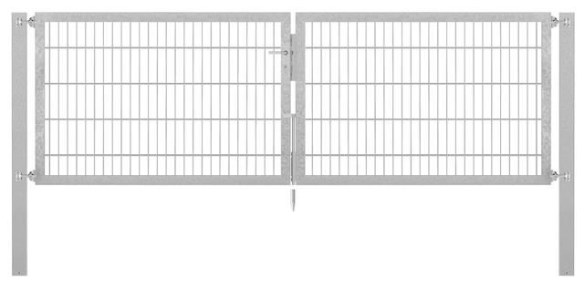 Doppeltor Flexo Plus, schwer, Material: Stahl roh, Oberfläche: feuerverzinkt passiviert, zum Einbetonieren, Ausführung: mittig geteilt, Nennbreite: 3000 mm, lichte Breite: 3000 mm, Durchgangsbreite: 3000 mm, Rahmenbreite Schließflügel: 1432 mm, Rahmenbreite Zweitflügel: 1432 mm, Höhe: 1000 mm, Pfostenlänge: 1700 mm, Pfostenstärke: 100 x 100 mm, Rahmenstärke: 60 x 40 mm, Maschenweite: 50 x 200 mm, 15 Jahre Garantie gegen Durchrosten