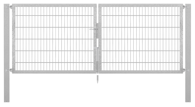Doppeltor Flexo Plus, schwer, Material: Stahl roh, Oberfläche: feuerverzinkt passiviert, zum Einbetonieren, Ausführung: mittig geteilt, Nennbreite: 3000 mm, lichte Breite: 3000 mm, Durchgangsbreite: 3000 mm, Rahmenbreite Schließflügel: 1432 mm, Rahmenbreite Zweitflügel: 1432 mm, Höhe: 1200 mm, Pfostenlänge: 1900 mm, Pfostenstärke: 100 x 100 mm, Rahmenstärke: 60 x 40 mm, Maschenweite: 50 x 200 mm, 15 Jahre Garantie gegen Durchrosten