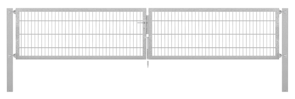 Doppeltor Flexo Plus, Typ 8/6/8, Material: Stahl roh, Oberfläche: feuerverzinkt passiviert, zum Einbetonieren, Ausführung: mittig geteilt, Nennbreite: 4000 mm, lichte Breite: 4000 mm, Durchgangsbreite: 4000 mm, Rahmenbreite Schließflügel: 1932 mm, Rahmenbreite Zweitflügel: 1932 mm, Höhe: 800 mm, Pfostenlänge: 1500 mm, Pfostenstärke: 100 x 100 mm, Rahmenstärke: 60 x 40 mm, Maschenweite: 50 x 200 mm, 15 Jahre Garantie gegen Durchrosten