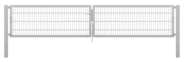 Doppeltor Flexo Plus, schwer, Material: Stahl roh, Oberfläche: feuerverzinkt passiviert, zum Einbetonieren, Ausführung: mittig geteilt, Nennbreite: 4000 mm, lichte Breite: 4000 mm, Durchgangsbreite: 4000 mm, Rahmenbreite Schließflügel: 1932 mm, Rahmenbreite Zweitflügel: 1932 mm, Höhe: 800 mm, Pfostenlänge: 1500 mm, Pfostenstärke: 100 x 100 mm, Rahmenstärke: 60 x 40 mm, Maschenweite: 50 x 200 mm, 15 Jahre Garantie gegen Durchrosten
