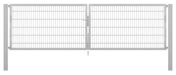 Doppeltor Flexo Plus, Typ 8/6/8, Material: Stahl roh, Oberfläche: feuerverzinkt passiviert, zum Einbetonieren, Ausführung: mittig geteilt, Nennbreite: 4000 mm, lichte Breite: 4000 mm, Durchgangsbreite: 4000 mm, Rahmenbreite Schließflügel: 1932 mm, Rahmenbreite Zweitflügel: 1932 mm, Höhe: 1200 mm, Pfostenlänge: 1900 mm, Pfostenstärke: 100 x 100 mm, Rahmenstärke: 60 x 40 mm, Maschenweite: 50 x 200 mm, 15 Jahre Garantie gegen Durchrosten