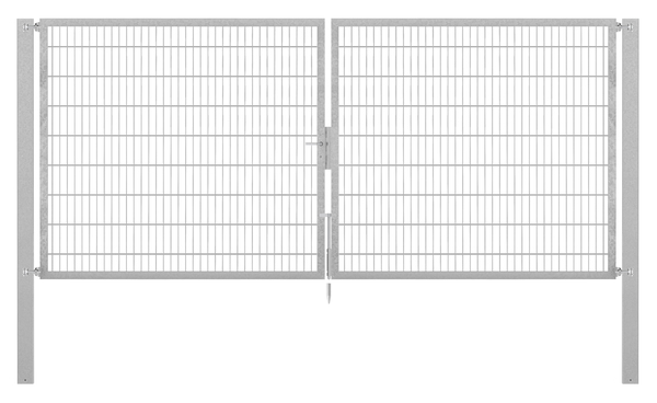 Doppeltor Flexo Plus, Typ 8/6/8, Material: Stahl roh, Oberfläche: feuerverzinkt passiviert, zum Einbetonieren, Ausführung: mittig geteilt, Nennbreite: 4000 mm, lichte Breite: 4000 mm, Durchgangsbreite: 4000 mm, Rahmenbreite Schließflügel: 1932 mm, Rahmenbreite Zweitflügel: 1932 mm, Höhe: 1600 mm, Pfostenlänge: 2300 mm, Pfostenstärke: 100 x 100 mm, Rahmenstärke: 60 x 40 mm, Maschenweite: 50 x 200 mm, 15 Jahre Garantie gegen Durchrosten