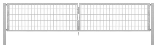 Doppeltor Flexo Plus, Typ 8/6/8, Material: Stahl roh, Oberfläche: feuerverzinkt passiviert, zum Einbetonieren, Ausführung: mittig geteilt, Nennbreite: 5000 mm, lichte Breite: 5000 mm, Durchgangsbreite: 5000 mm, Rahmenbreite Schließflügel: 2432 mm, Rahmenbreite Zweitflügel: 2432 mm, Höhe: 1000 mm, Pfostenlänge: 1700 mm, Pfostenstärke: 100 x 100 mm, Rahmenstärke: 60 x 40 mm, Maschenweite: 50 x 200 mm, 15 Jahre Garantie gegen Durchrosten