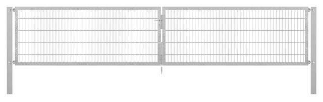 Doppeltor Flexo Plus, schwer, Material: Stahl roh, Oberfläche: feuerverzinkt passiviert, zum Einbetonieren, Ausführung: mittig geteilt, Nennbreite: 5000 mm, lichte Breite: 5000 mm, Durchgangsbreite: 5000 mm, Rahmenbreite Schließflügel: 2432 mm, Rahmenbreite Zweitflügel: 2432 mm, Höhe: 1000 mm, Pfostenlänge: 1700 mm, Pfostenstärke: 100 x 100 mm, Rahmenstärke: 60 x 40 mm, Maschenweite: 50 x 200 mm, 15 Jahre Garantie gegen Durchrosten
