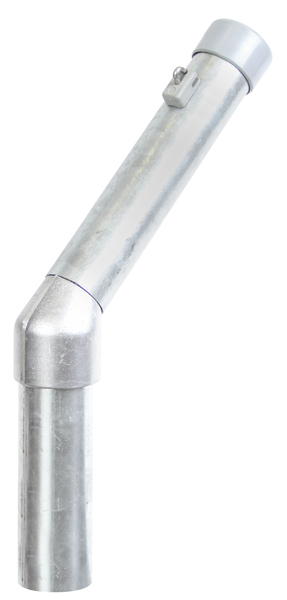 Stacheldrahtaufsetzer, einseitige Steckverbindung, Material: Stahl roh, Oberfläche: feuerverzinkt, Länge: 200 mm, Abwinkelung: 45 °, Aufsetzer-Ø: 42 mm, Pfosten-Ø: 48 mm, Anzahl Drahthalter: 1, 15 Jahre Garantie gegen Durchrosten