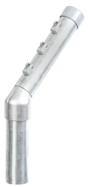 Stacheldrahtaufsetzer, einseitige Steckverbindung, Material: Stahl roh, Oberfläche: feuerverzinkt, Länge: 500 mm, Abwinkelung: 45 °, Aufsetzer-Ø: 42 mm, Pfosten-Ø: 48 mm, Anzahl Drahthalter: 3, 15 Jahre Garantie gegen Durchrosten