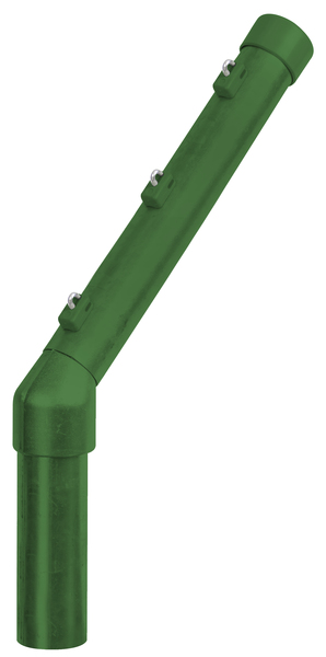 Stacheldrahtaufsetzer, einseitige Steckverbindung, Material: Stahl roh, Oberfläche: sendzimirverzinkt, grün kunststoffbeschichtet RAL 6005, Länge: 500 mm, Abwinkelung: 45 °, Aufsetzer-Ø: 42 mm, Pfosten-Ø: 48 mm, Anzahl Drahthalter: 3, 15 Jahre Garantie gegen Durchrosten