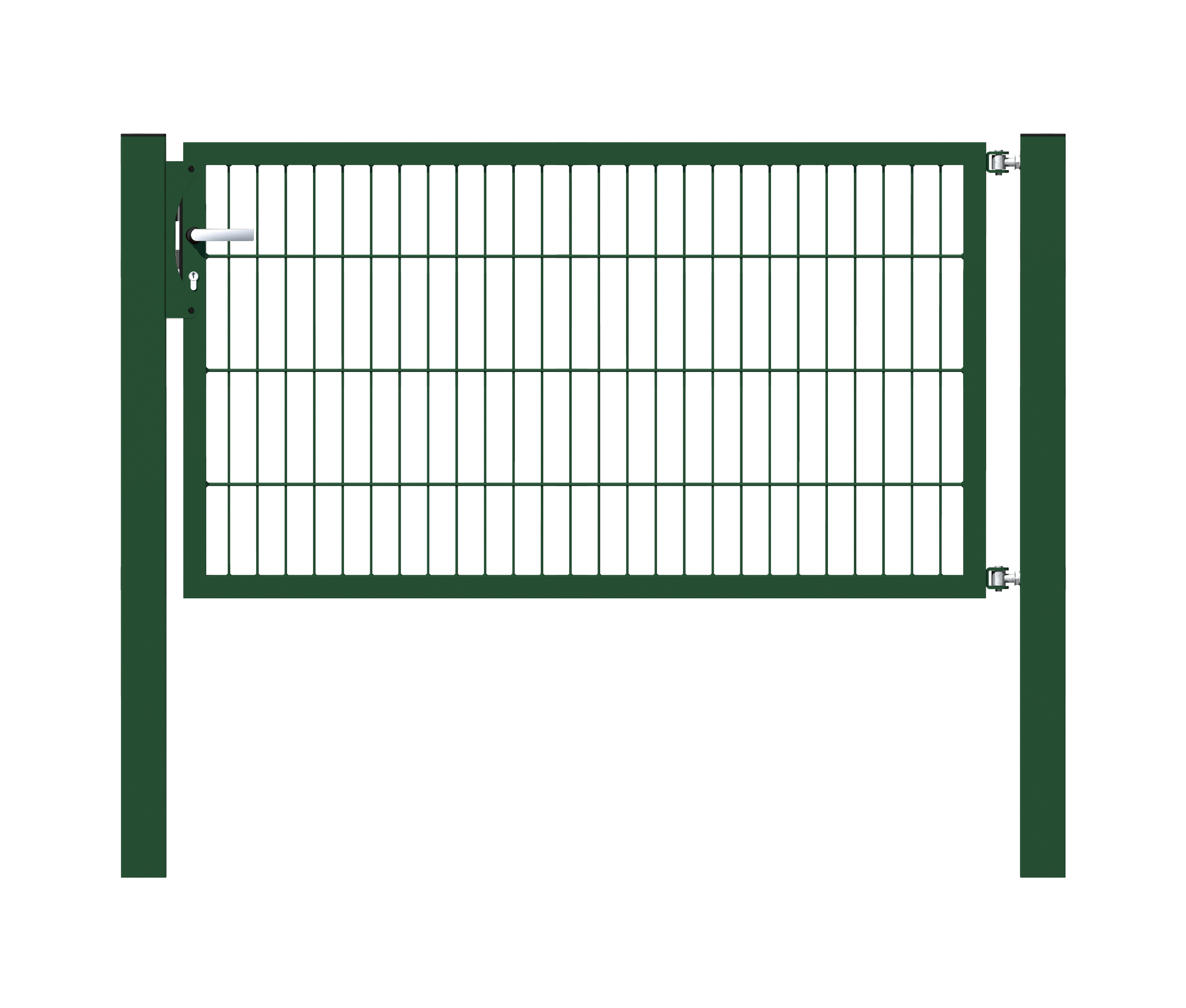 Cancello a un’anta Flexo, tipo 6/5/6, Materiale: acciaio grezzo, superficie: zincata a caldo, plastificata nero opaco RAL 9005, Larghezza nominale: 1500 mm, larghezza netta: 1515 mm, Larghezza totale: 1401 mm, altezza: 800 mm, Lunghezza pilastro: 1500 mm, Spessore pilastro: 80 x 80 mm, Larghezza del telaio: 1425 mm, Spessore telaio: 40 x 40 mm, larghezza delle maglie: 50 x 200 mm, 15 anni di garanzia contro la formazione di ruggine