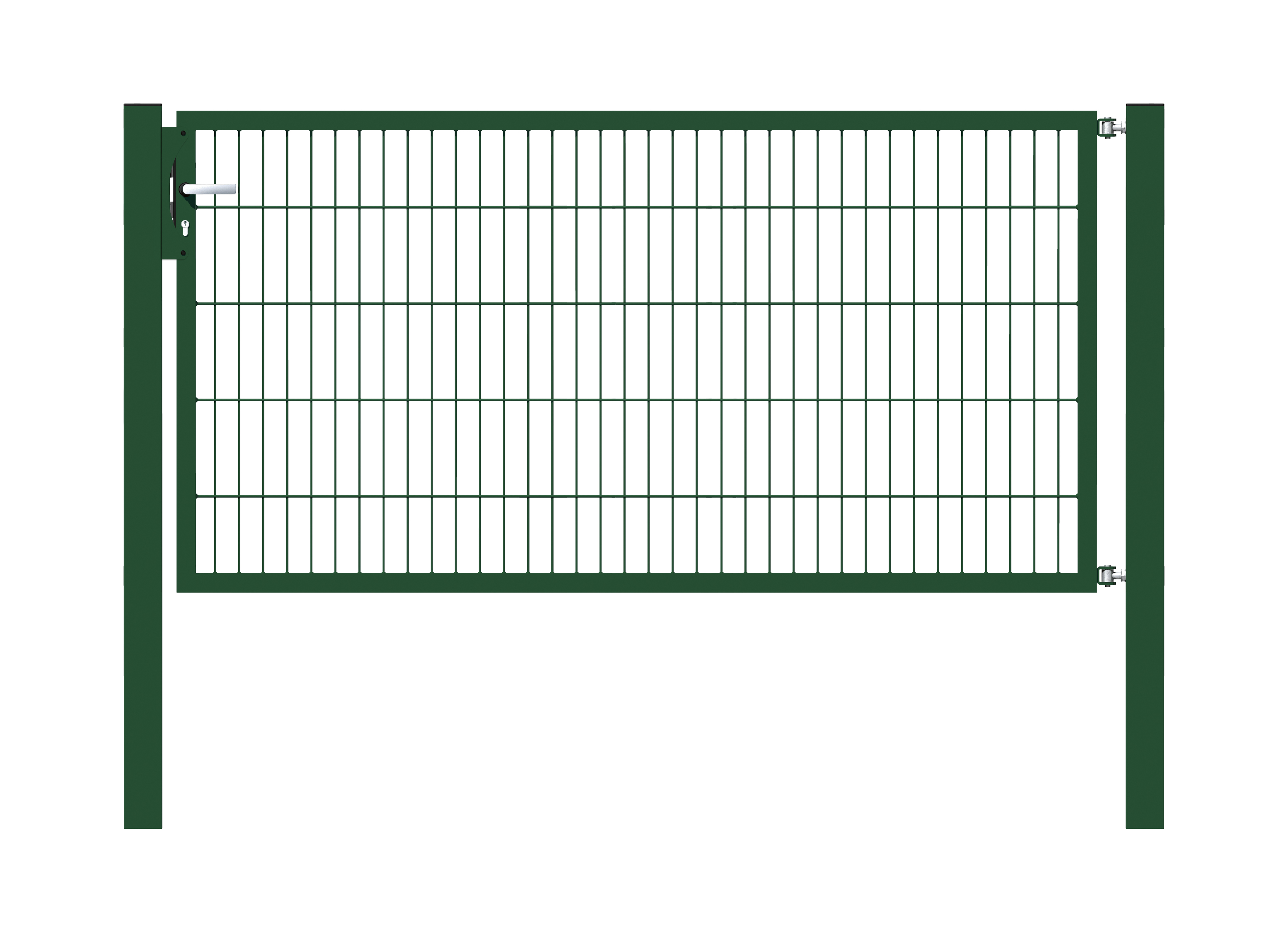 Cancello a un’anta Flexo, tipo 6/5/6, Materiale: acciaio grezzo, superficie: zincata a caldo, plastificata nero opaco RAL 9005, Larghezza nominale: 2000 mm, larghezza netta: 2015 mm, Larghezza totale: 1901 mm, altezza: 1000 mm, Lunghezza pilastro: 1700 mm, Spessore pilastro: 80 x 80 mm, Larghezza del telaio: 1925 mm, Spessore telaio: 40 x 40 mm, larghezza delle maglie: 50 x 200 mm, 15 anni di garanzia contro la formazione di ruggine