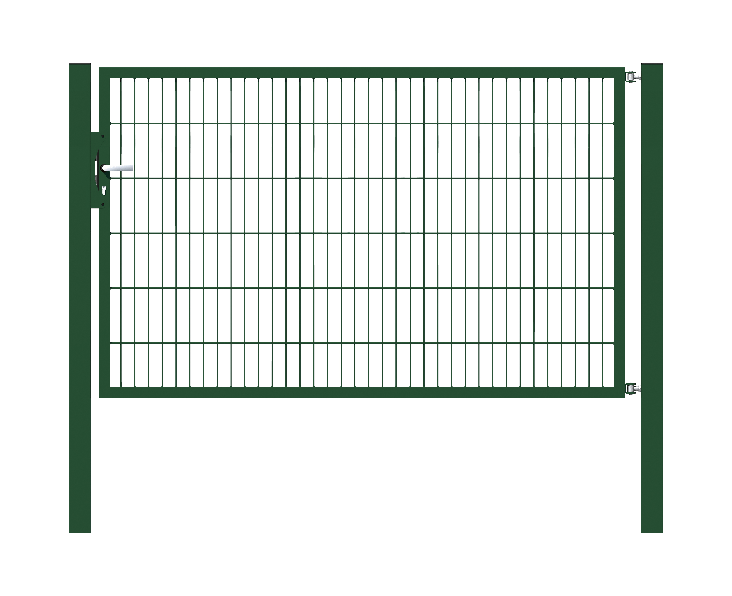 Cancello a un’anta Flexo, tipo 6/5/6, Materiale: acciaio grezzo, superficie: zincata a caldo, plastificata nero opaco RAL 9005, Larghezza nominale: 2000 mm, larghezza netta: 2015 mm, Larghezza totale: 1901 mm, altezza: 1200 mm, Lunghezza pilastro: 1900 mm, Spessore pilastro: 80 x 80 mm, Larghezza del telaio: 1925 mm, Spessore telaio: 40 x 40 mm, larghezza delle maglie: 50 x 200 mm, 15 anni di garanzia contro la formazione di ruggine