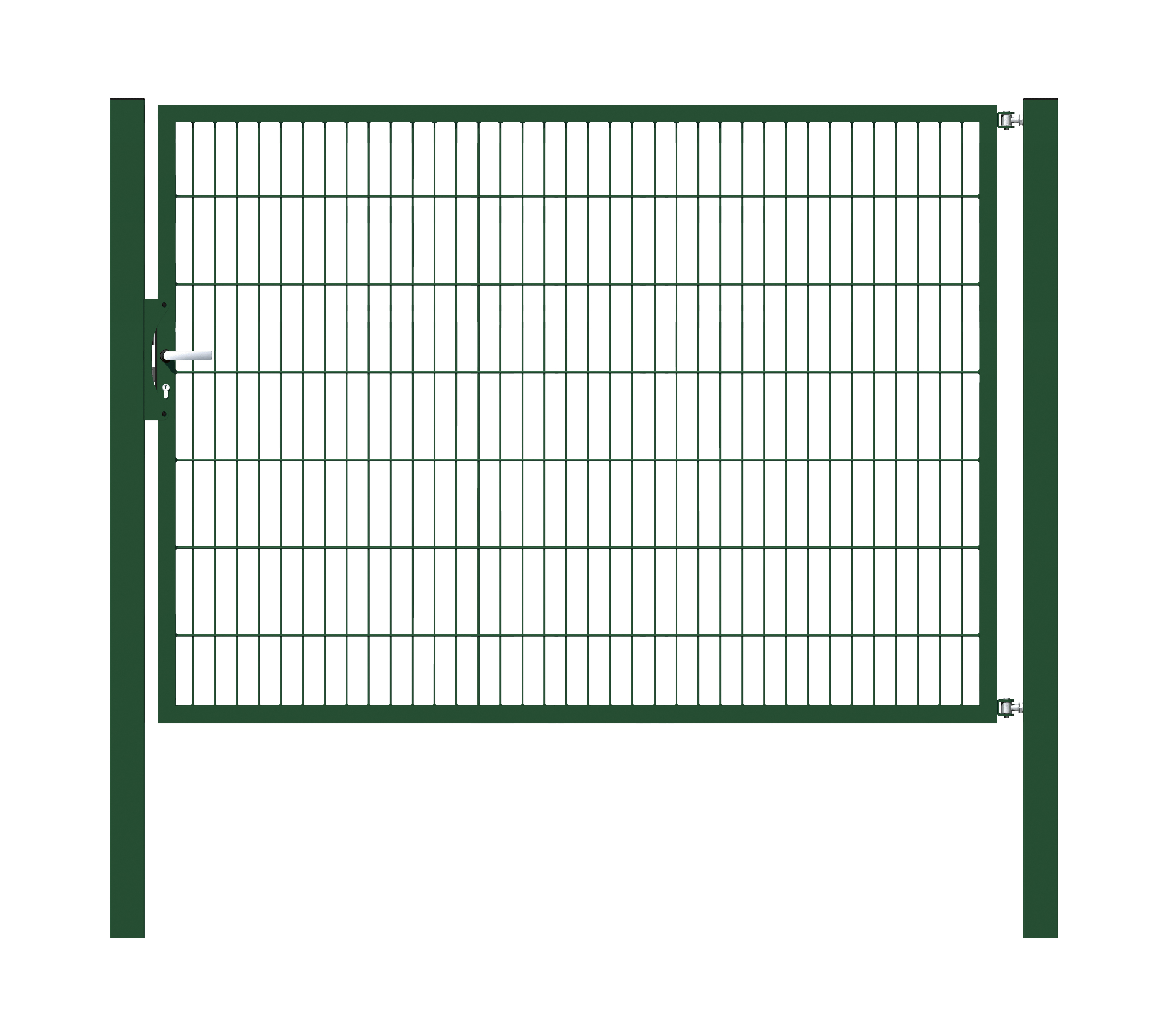 Cancello a un’anta Flexo, tipo 6/5/6, Materiale: acciaio grezzo, superficie: zincata a caldo, plastificata nero opaco RAL 9005, Larghezza nominale: 2000 mm, larghezza netta: 2015 mm, Larghezza totale: 1901 mm, altezza: 1400 mm, Lunghezza pilastro: 2100 mm, Spessore pilastro: 80 x 80 mm, Larghezza del telaio: 1925 mm, Spessore telaio: 40 x 40 mm, larghezza delle maglie: 50 x 200 mm, 15 anni di garanzia contro la formazione di ruggine