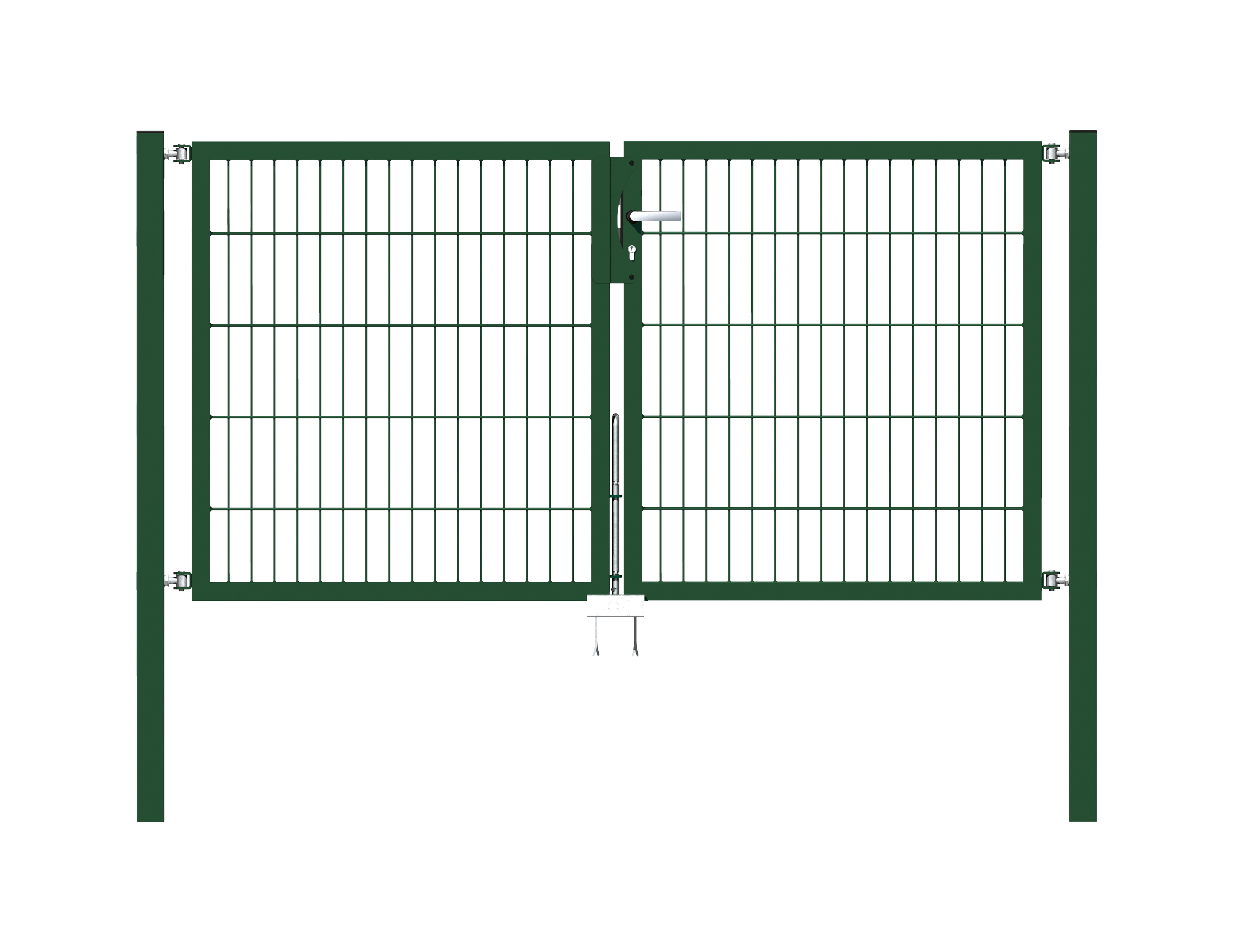 Cancello a due ante Flexo, tipo 6/5/6, Materiale: acciaio grezzo, superficie: zincata a caldo, plastificata nero opaco RAL 9005, da cementare, Larghezza nominale: 2000 mm, larghezza netta: 1970 mm, Larghezza totale: 1854 mm, Larghezza anta di cancello: 910 mm, Larghezza seconda anta di cancello: 910 mm, altezza: 1000 mm, Lunghezza pilastro: 1500 mm, Spessore pilastro: 60 x 60 mm, Spessore telaio: 40 x 40 mm, larghezza delle maglie: 50 x 200 mm, Suddivisione larghezza cancello: diviso al centro, 15 anni di garanzia contro la formazione di ruggine