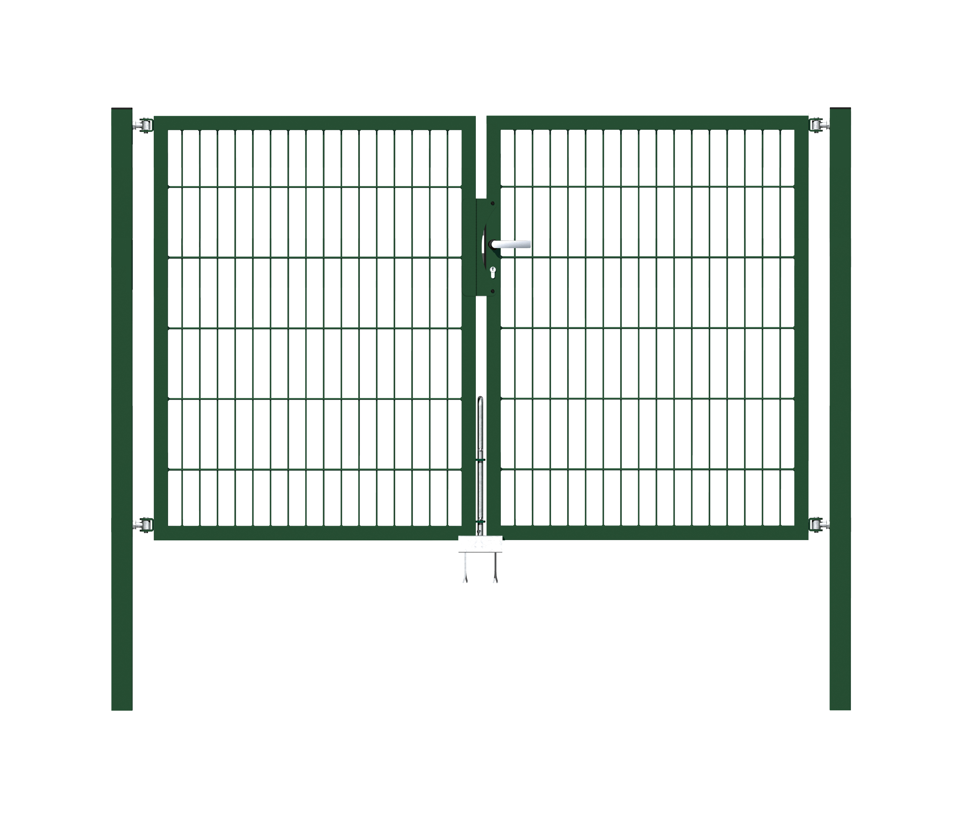 Cancello a due ante Flexo, tipo 6/5/6, Materiale: acciaio grezzo, superficie: zincata a caldo, plastificata nero opaco RAL 9005, da cementare, Larghezza nominale: 2000 mm, larghezza netta: 1970 mm, Larghezza totale: 1854 mm, Larghezza anta di cancello: 910 mm, Larghezza seconda anta di cancello: 910 mm, altezza: 1200 mm, Lunghezza pilastro: 1700 mm, Spessore pilastro: 60 x 60 mm, Spessore telaio: 40 x 40 mm, larghezza delle maglie: 50 x 200 mm, Suddivisione larghezza cancello: diviso al centro, 15 anni di garanzia contro la formazione di ruggine
