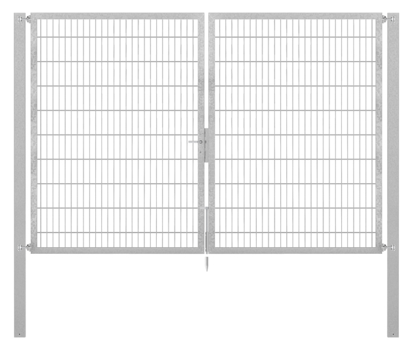 Doppeltor Flexo Plus, Typ 8/6/8, Material: Stahl roh, Oberfläche: feuerverzinkt passiviert, zum Einbetonieren, Ausführung: mittig geteilt, Nennbreite: 3000 mm, lichte Breite: 3000 mm, Durchgangsbreite: 3000 mm, Rahmenbreite Schließflügel: 1432 mm, Rahmenbreite Zweitflügel: 1432 mm, Höhe: 2000 mm, Pfostenlänge: 2700 mm, Pfostenstärke: 100 x 100 mm, Rahmenstärke: 60 x 40 mm, Maschenweite: 50 x 200 mm, 15 Jahre Garantie gegen Durchrosten