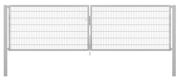 Doppeltor Flexo Plus, Typ 8/6/8, Material: Stahl roh, Oberfläche: feuerverzinkt passiviert, zum Einbetonieren, Ausführung: mittig geteilt, Nennbreite: 5000 mm, lichte Breite: 5000 mm, Durchgangsbreite: 5000 mm, Rahmenbreite Schließflügel: 2432 mm, Rahmenbreite Zweitflügel: 2432 mm, Höhe: 1400 mm, Pfostenlänge: 2100 mm, Pfostenstärke: 100 x 100 mm, Rahmenstärke: 60 x 40 mm, Maschenweite: 50 x 200 mm, 15 Jahre Garantie gegen Durchrosten