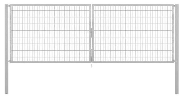 Doppeltor Flexo Plus, schwer, Material: Stahl roh, Oberfläche: feuerverzinkt passiviert, zum Einbetonieren, Ausführung: mittig geteilt, Nennbreite: 5000 mm, lichte Breite: 5000 mm, Durchgangsbreite: 5000 mm, Rahmenbreite Schließflügel: 2432 mm, Rahmenbreite Zweitflügel: 2432 mm, Höhe: 1800 mm, Pfostenlänge: 2500 mm, Pfostenstärke: 100 x 100 mm, Rahmenstärke: 60 x 40 mm, Maschenweite: 50 x 200 mm, 15 Jahre Garantie gegen Durchrosten