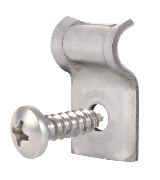 Uchwyt do drutu naprężającego ze śrubą, materiał: Stal szlachetna, Długość: 26 mm, Szerokość: 16 mm, Średnica: 6 mm, Średnica śruby: 4,8 mm, Długość śruby: 16 mm, Otwór: Ø5 mm