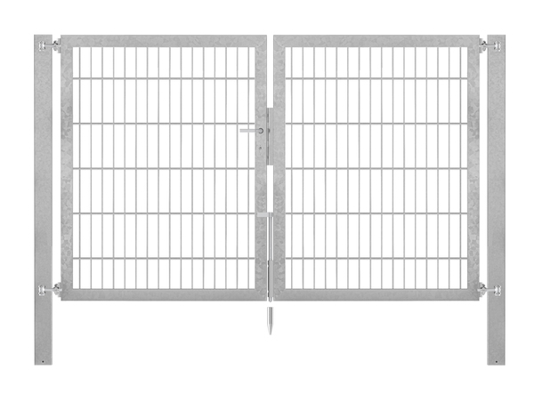 Doppeltor Flexo Plus, Typ 8/6/8, Material: Stahl roh, Oberfläche: feuerverzinkt passiviert, zum Einbetonieren, Ausführung: mittig geteilt, Nennbreite: 2000 mm, lichte Breite: 1979 mm, Durchgangsbreite: 1979 mm, Rahmenbreite Schließflügel: 922 mm, Rahmenbreite Zweitflügel: 922 mm, Höhe: 1200 mm, Pfostenlänge: 1900 mm, Pfostenstärke: 80 x 80 mm, Rahmenstärke: 60 x 40 mm, Maschenweite: 50 x 200 mm, 15 Jahre Garantie gegen Durchrosten, Setinhaltsangabe separat