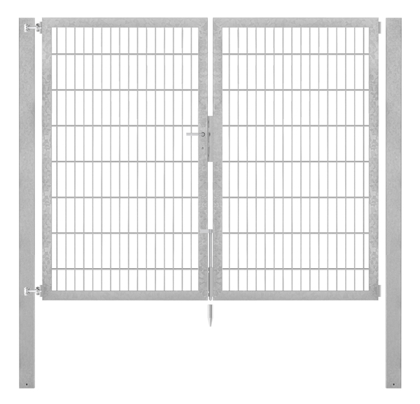 Doppeltor Flexo Plus, Typ 8/6/8, Material: Stahl roh, Oberfläche: feuerverzinkt passiviert, zum Einbetonieren, Ausführung: mittig geteilt, Nennbreite: 2000 mm, lichte Breite: 1979 mm, Durchgangsbreite: 1979 mm, Rahmenbreite Schließflügel: 922 mm, Rahmenbreite Zweitflügel: 922 mm, Höhe: 1600 mm, Pfostenlänge: 2300 mm, Pfostenstärke: 80 x 80 mm, Rahmenstärke: 60 x 40 mm, Maschenweite: 50 x 200 mm, 15 Jahre Garantie gegen Durchrosten, Setinhaltsangabe separat