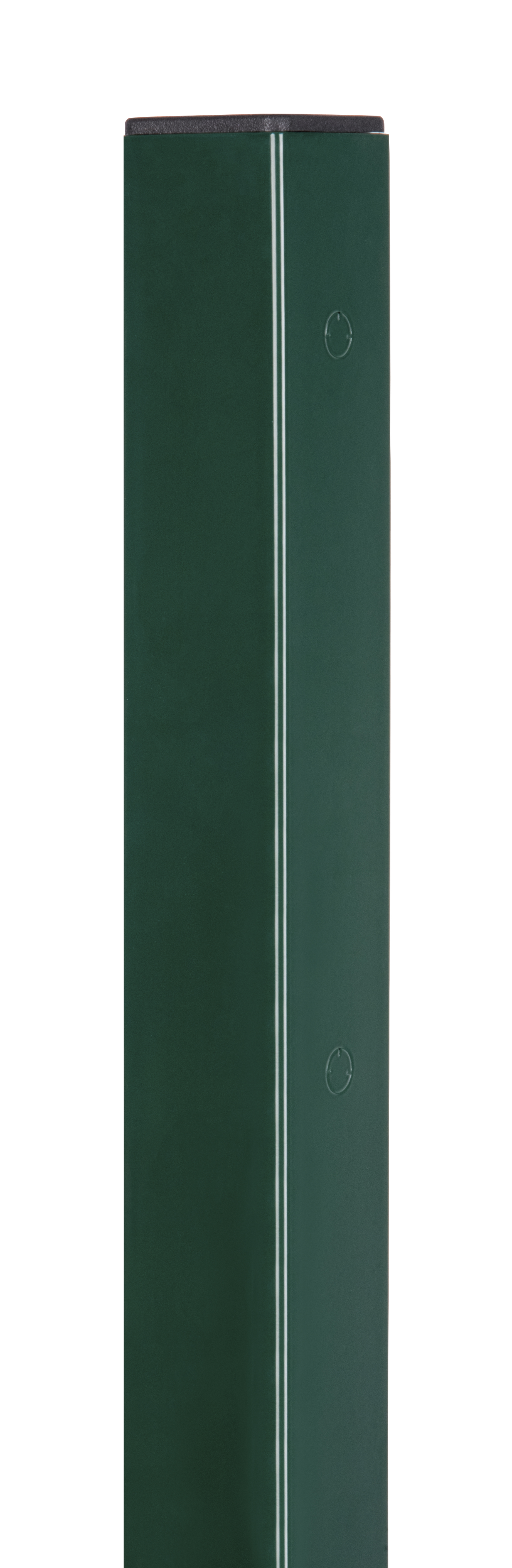 Gate post Flexo, can be used as stop or hook post, Material: raw steel, Surface: sendzimir galvanised, green powder-coated RAL 6005, for setting in concrete, Gate height: 1200 mm, Post length: 1900 mm, Post thickness: 80 x 80 mm, 15-year warranty against rusting through