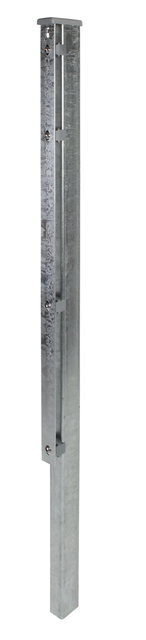 Zaunpfosten inkl. Flacheisen, Bohrabstand 200 mm, Material: Stahl roh, Oberfläche: feuerverzinkt, zum Einbetonieren, Länge: 2600 mm, für Mattenhöhe: 2000 mm, Pfostenstärke: 60 x 40 mm, Flacheisen: 40 x 4 mm, Anzahl Löcher: 11, 15 Jahre Garantie gegen Durchrosten