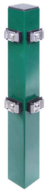 Palo angolare incl. placchetta, distanza tra i fori 400 mm, per il fissaggio di griglie con barra doppia, gli accessori vengono inviati all’interno di ogni palo, Materiale: acciaio grezzo, superficie: zincata sendzimir, plastificata nero opaco RAL 9005, da cementare, Lunghezza: 1500 mm, per panelli di recinzione di un'altezza di: 1000 mm, Spessore pilastro: 60 x 60 mm, Numero di fori: 8, 15 anni di garanzia contro la formazione di ruggine