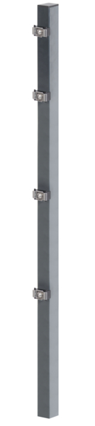 Zaunpfosten inkl. innenliegender Klemmlasche, Bohrabstand 400 mm, Zubehör innenliegend pro Pfosten, Material: Stahl roh, Oberfläche: sendzimirverzinkt, anthrazit kunststoffbeschichtet RAL 7016, zum Einbetonieren, Länge: 1200 mm, für Mattenhöhe: 800 mm, Pfostenstärke: 60 x 40 mm, Anzahl Löcher: 3, Loch: Ø12 mm, 15 Jahre Garantie gegen Durchrosten