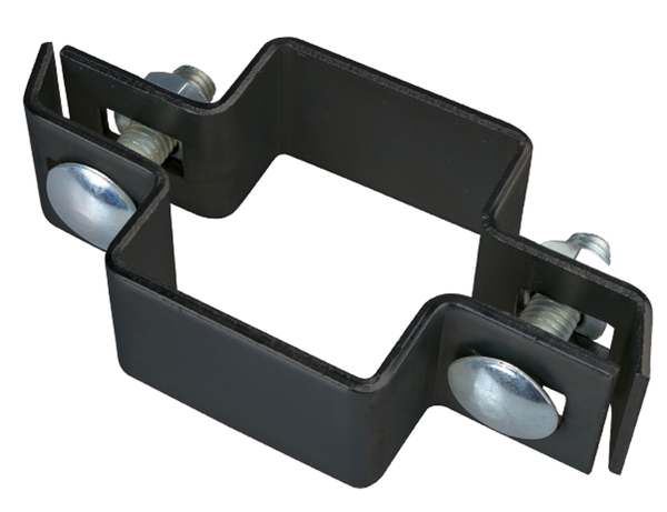 Mittelschelle für Vierkantpfosten, Material: Stahl roh, Oberfläche: verzinkt, anthrazit kunststoffbeschichtet RAL 7016, Ausführung: zweiteilig, für Pfosten: 40 x 40 mm, Schraube: M8, Schraubenlänge: 30 mm, 15 Jahre Garantie gegen Durchrosten