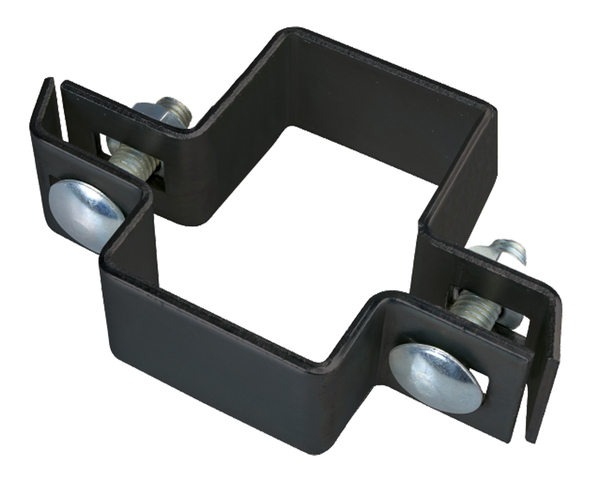 Mittelschelle für Vierkantpfosten, Material: Stahl roh, Oberfläche: verzinkt, anthrazit kunststoffbeschichtet RAL 7016, Ausführung: zweiteilig, für Pfosten: 60 x 40 mm, Schraube: M8, Schraubenlänge: 30 mm, 15 Jahre Garantie gegen Durchrosten