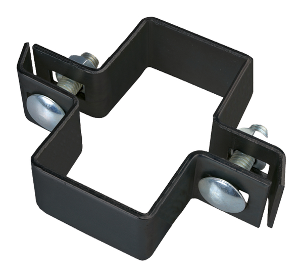 Mittelschelle für Vierkantpfosten, Material: Stahl roh, Oberfläche: verzinkt, anthrazit kunststoffbeschichtet RAL 7016, Ausführung: zweiteilig, für Pfosten: 80 x 40 mm, Schraube: M8, Schraubenlänge: 30 mm, 15 Jahre Garantie gegen Durchrosten