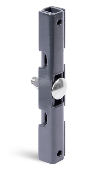 Mattenverbinder für Doppelstab-Gittermatten, Material: Stahl roh, Oberfläche: feuerverzinkt, anthrazit kunststoffbeschichtet RAL 7016, Artikelbeschreibung: vormontiert, Ausführung: zweiteilig, Länge: 140 mm, Breite: 18 mm, Höhe: 15,5 mm, Schraube: M8, Schraubenlänge: 30 mm, 15 Jahre Garantie gegen Durchrosten