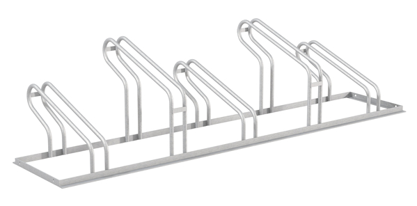 Fahrradständer City, freistehend, Material: Stahl roh, Oberfläche: feuerverzinkt passiviert, Haltebügel einseitig, Länge: 1750 mm, Abstand Mitte - Mitte Halter: 350 mm, Gesamtbreite: 489 mm, Gesamthöhe: 412 mm, Rahmenstärke: 25 x 25 mm
