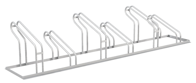 Fahrradständer City, freistehend, Material: Stahl roh, Oberfläche: feuerverzinkt passiviert, Haltebügel einseitig, Länge: 2100 mm, Abstand Mitte - Mitte Halter: 350 mm, Gesamtbreite: 489 mm, Gesamthöhe: 412 mm, Rahmenstärke: 25 x 25 mm