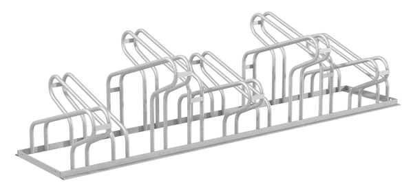 Fahrradständer City, freistehend, Material: Stahl roh, Oberfläche: feuerverzinkt passiviert, Haltebügel doppelseitig, Länge: 1750 mm, Abstand Mitte - Mitte Halter: 350 mm, Gesamtbreite: 489 mm, Gesamthöhe: 412 mm, Rahmenstärke: 25 x 25 mm