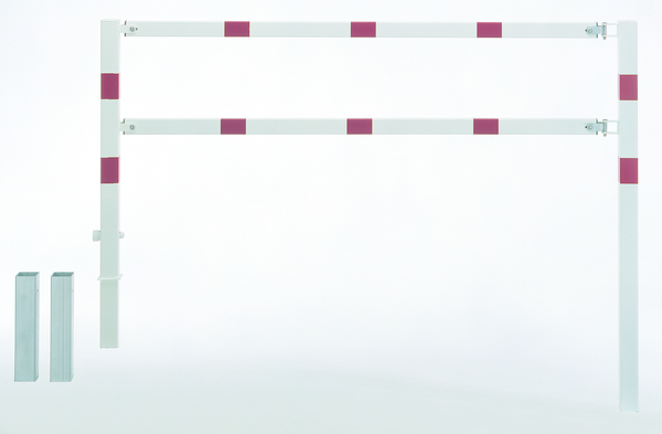 Absperrgitter Moovy, Material: Stahl roh, Oberfläche: feuerverzinkt, weiß kunststoffbeschichtet mit roten, reflektierenden Ringen, zum Einbetonieren, Breite: 1500 mm, Höhe über Boden: 1000 mm, Gesamtlänge Pfosten: 1500 mm, Traverse: 60 x 40 mm