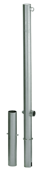 Bollard Passau, round, removable, Material: raw steel, Surface: hot-dip galvanised passivated, for setting in concrete, triangle lock without triangular key, Post dia.: 60 mm, Height above ground: 1000 mm, Total length of post: 1200 mm, Ground sleeve dia.: 65 mm, Length of ground sleeve: 400 mm